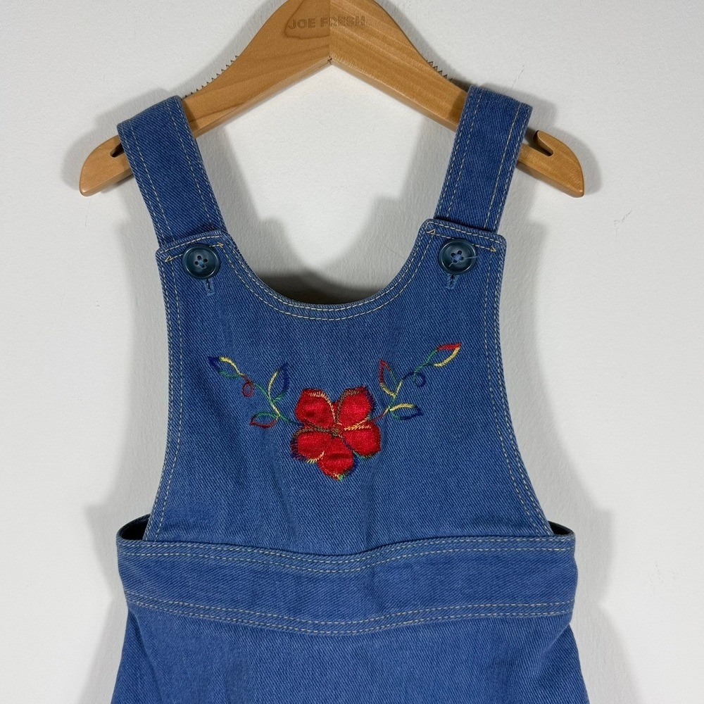 Vintage St Michael Marks & Spencer Girls Blue Denim Floral Pinafore Dress Size 3